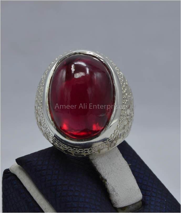 AAE 5831 Chandi Ring 925, Stone: Irani Poota Yaqoot - AmeerAliEnterprises