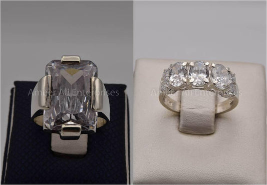 Silver Couple Rings: Pair 78,  Stone: Zircon - AmeerAliEnterprises