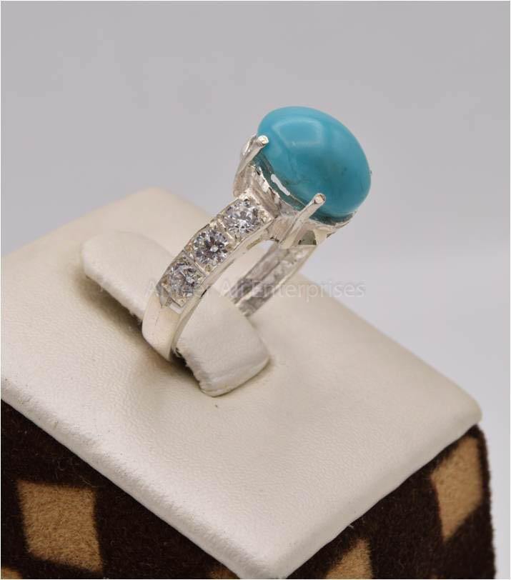 AAE 2504 Chandi Ring 925, Stone: Feroza (Turquoise) - AmeerAliEnterprises