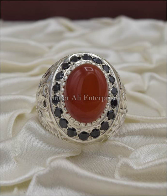 AAE 6678 Chandi Ring 925, Stone: Red Aqeeq