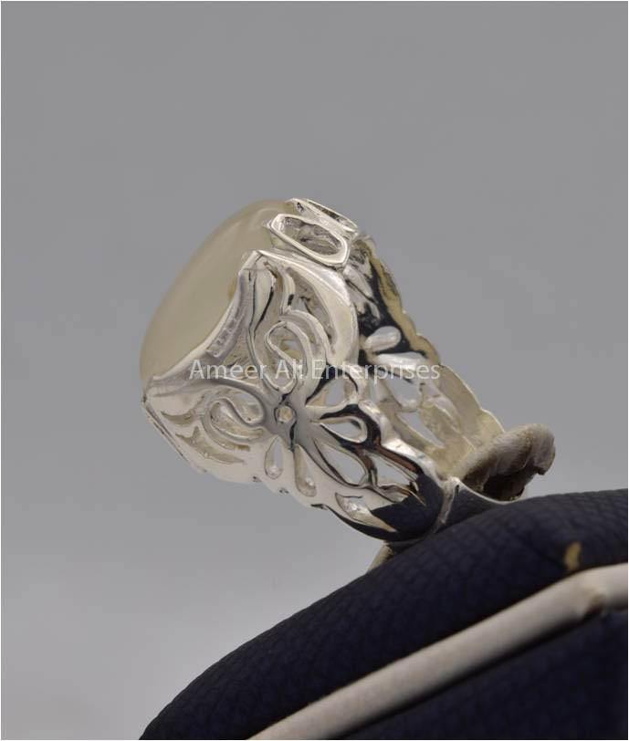 AAE 2222 Chandi Ring 925, Stone: Dur e Najaf - AmeerAliEnterprises