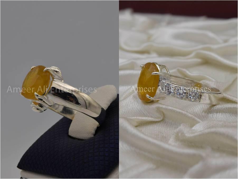 Silver Couple Rings: Pair 24,  Stone: Pukhraj (Yellow Sapphire) - AmeerAliEnterprises