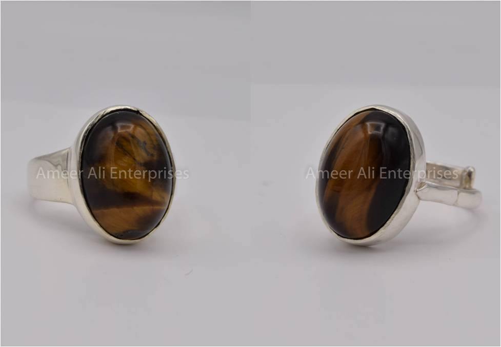 Silver Couple Rings: Pair 15, Stone: Tiger`s Eye - AmeerAliEnterprises