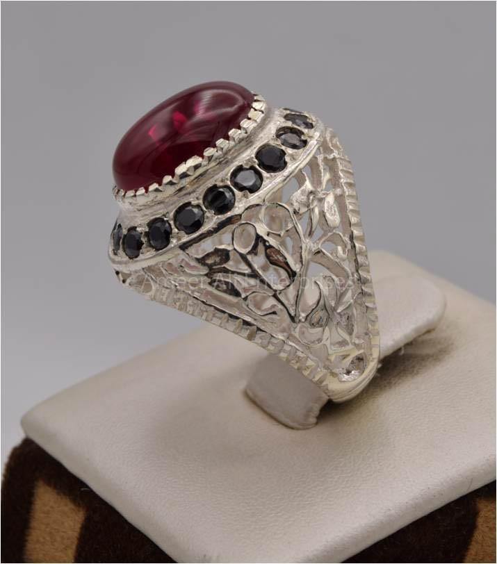 AAE 2495 Chandi Ring 925, Stone: Irani Poota Yaqoot (Anari Yaqoot) - AmeerAliEnterprises