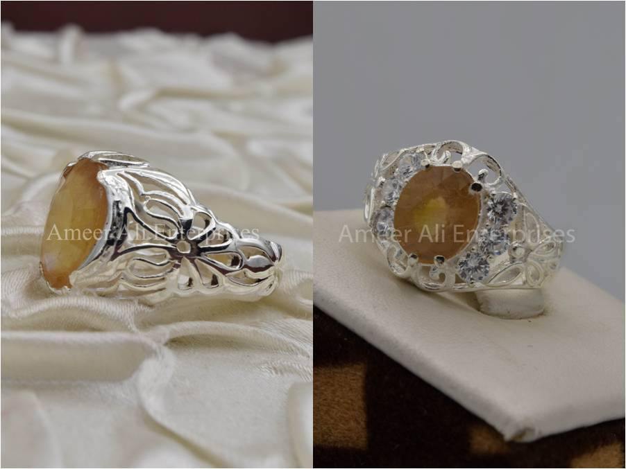 Silver Couple Rings: Pair 2,  Stone: Pukhraj (Yellow Sapphire) - AmeerAliEnterprises