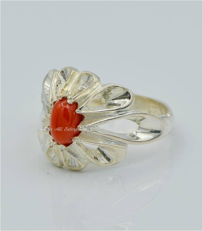 AAE 6272 Chandi Ring 925, Stone: Marjan (Coral)