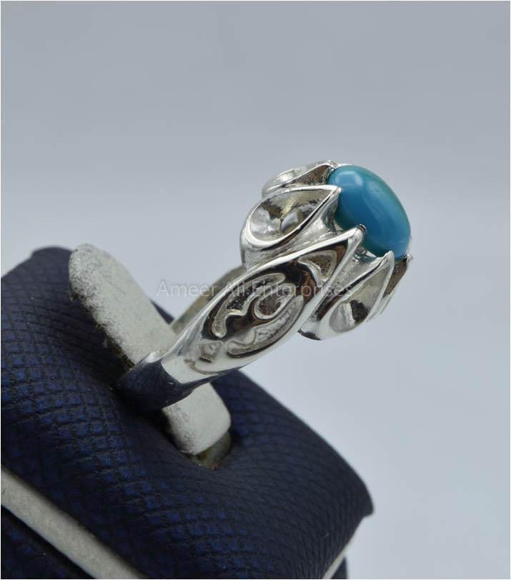 AAE 5796 Chandi Ring 925, Stone: Feroza - AmeerAliEnterprises