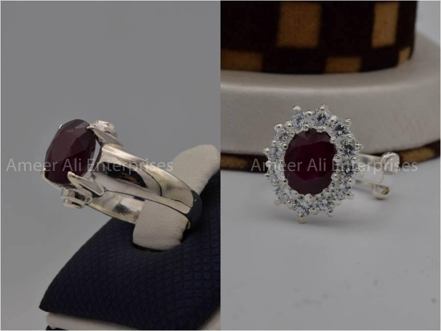 Silver Couple Rings: Pair 69, Stone: Ruby (Yaqoot) - AmeerAliEnterprises