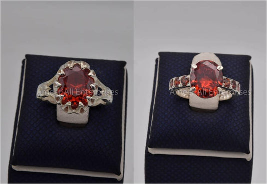 Silver Couple Rings: Pair 113,  Stone: Zircon - AmeerAliEnterprises