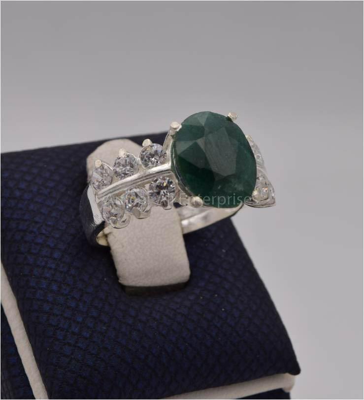 AAE 2467 Chandi Ring 925, Stone: Emerald (Zamurad) - AmeerAliEnterprises