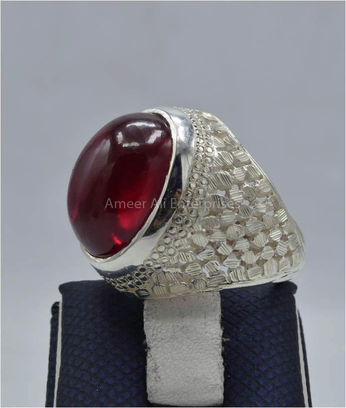 AAE 5831 Chandi Ring 925, Stone: Irani Poota Yaqoot - AmeerAliEnterprises