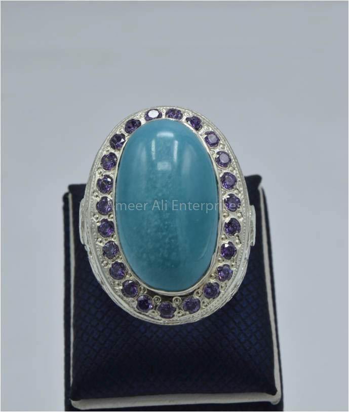 AAE 5851 Chandi Ring 925, Stone: Feroza - AmeerAliEnterprises