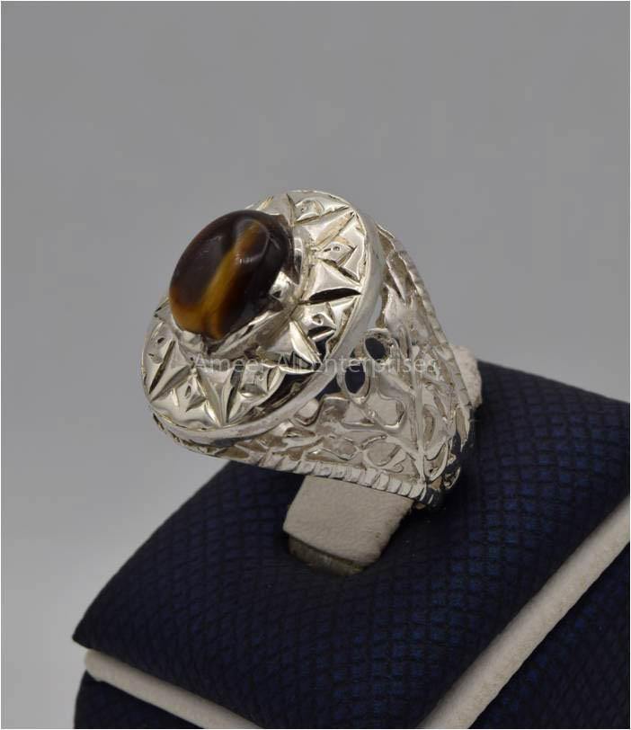 AAE 5567 Chandi Ring 925, Stone: Tiger's Eye - AmeerAliEnterprises