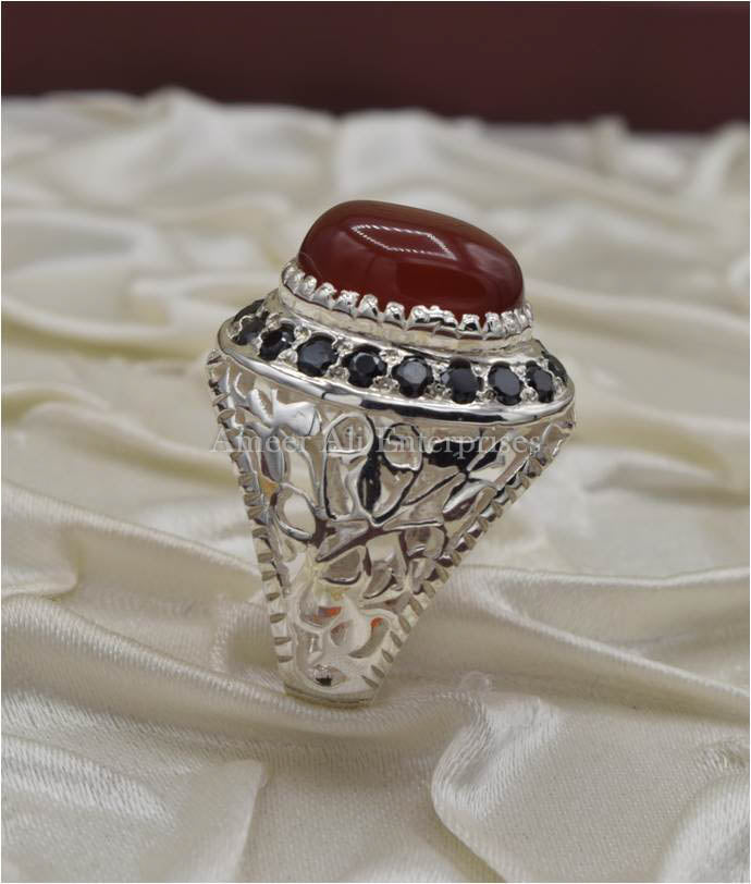 AAE 6678 Chandi Ring 925, Stone: Red Aqeeq