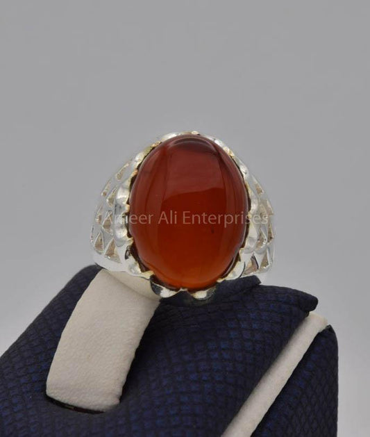AAE 9104 Chandi Ring 925, Stone: Yamni Aqeeq - AmeerAliEnterprises