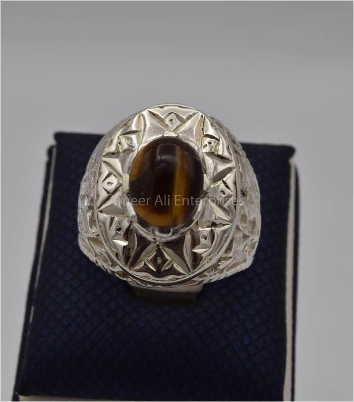 AAE 5567 Chandi Ring 925, Stone: Tiger's Eye - AmeerAliEnterprises