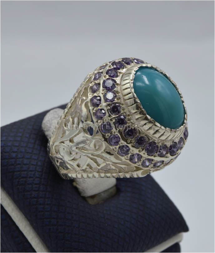 AAE 3413 Chandi Ring 925, Stone: Feroza (Turquoise)