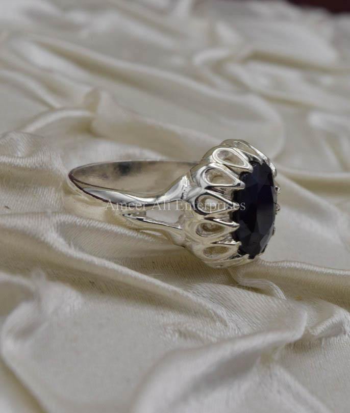 AAE 0304 Chandi Ring 925, Stone: Blue Sapphire (Neelam) - AmeerAliEnterprises