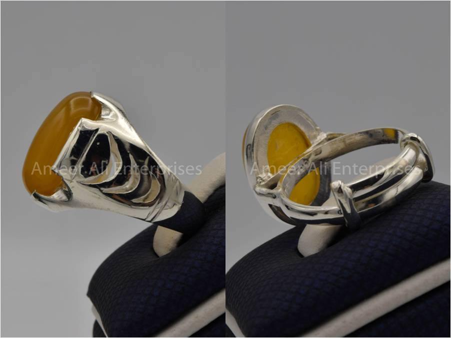 Silver Couple Rings: Pair 59, Stone: Yellow Aqeeq (Agate) - AmeerAliEnterprises