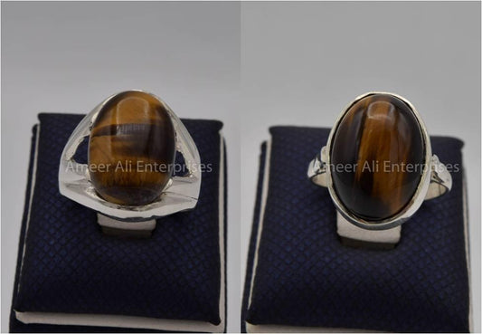 Silver Couple Rings: Pair 99,  Stone: Tiger's Eye - AmeerAliEnterprises