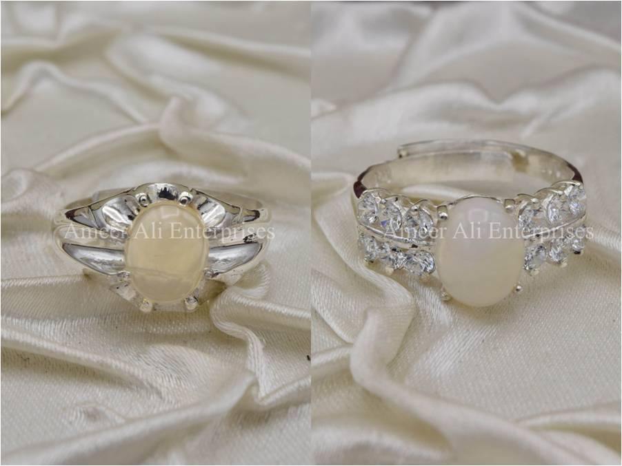 Silver Couple Rings: Pair 3, Stone: Opal - AmeerAliEnterprises