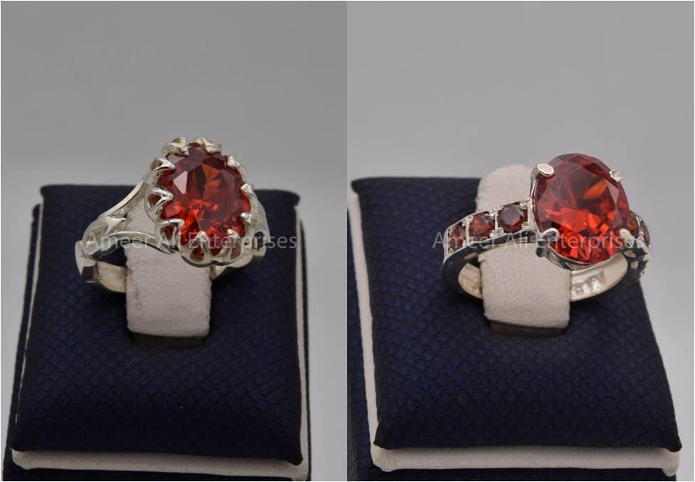 Silver Couple Rings: Pair 113,  Stone: Zircon - AmeerAliEnterprises