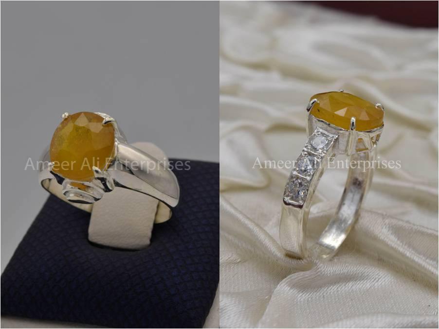 Silver Couple Rings: Pair 24,  Stone: Pukhraj (Yellow Sapphire) - AmeerAliEnterprises