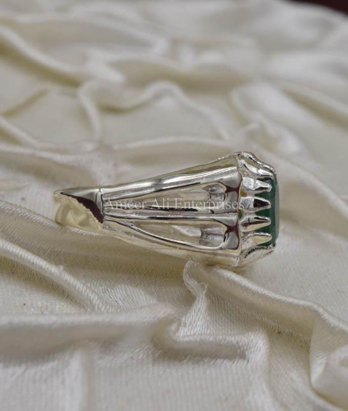 AAE 1566 Chandi Ring 925, Stone Emerald (Zamurd) - AmeerAliEnterprises