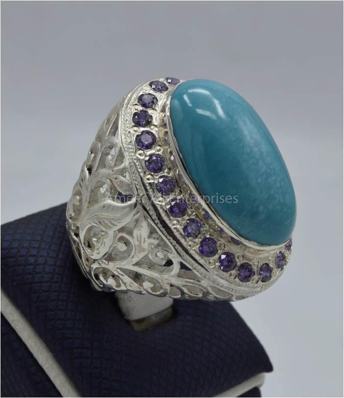 AAE 5851 Chandi Ring 925, Stone: Feroza - AmeerAliEnterprises