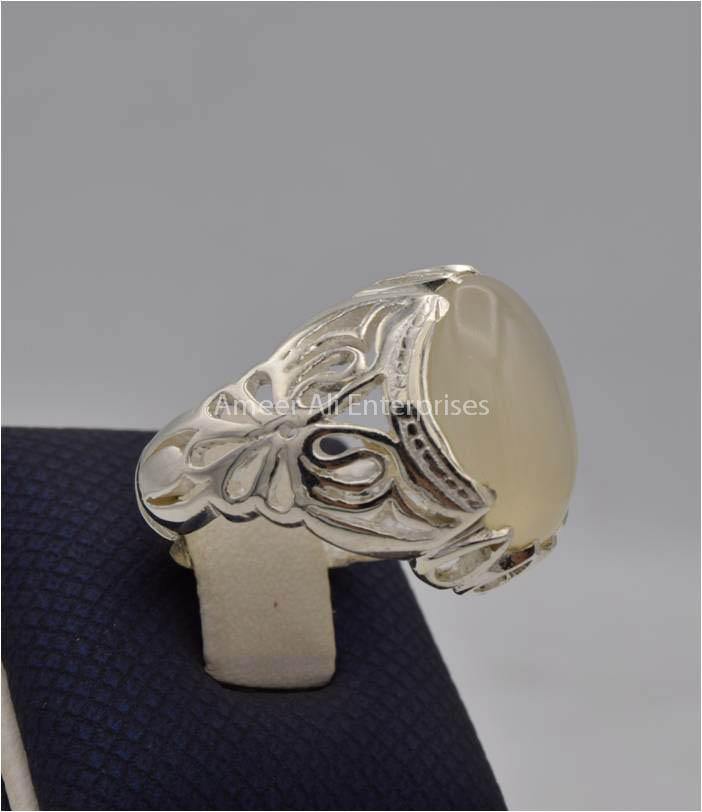 AAE 2222 Chandi Ring 925, Stone: Dur e Najaf - AmeerAliEnterprises