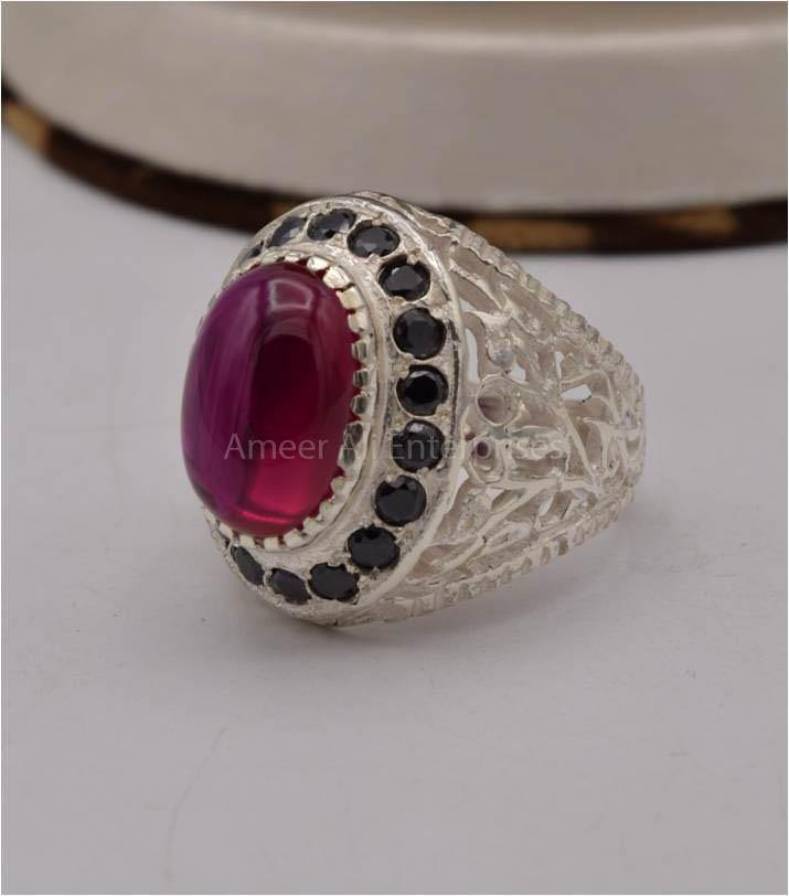 AAE 2495 Chandi Ring 925, Stone: Irani Poota Yaqoot (Anari Yaqoot) - AmeerAliEnterprises