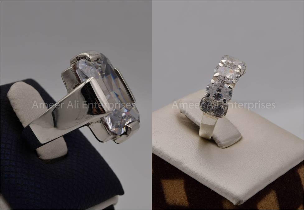 Silver Couple Rings: Pair 78,  Stone: Zircon - AmeerAliEnterprises