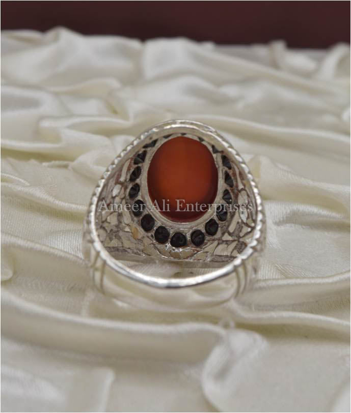 AAE 6678 Chandi Ring 925, Stone: Red Aqeeq