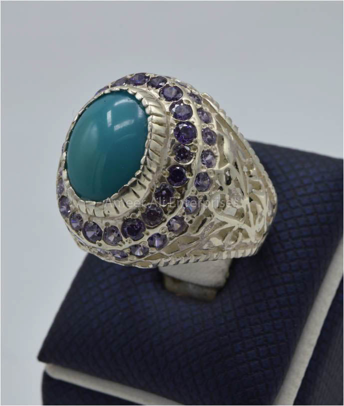 AAE 3413 Chandi Ring 925, Stone: Feroza (Turquoise)