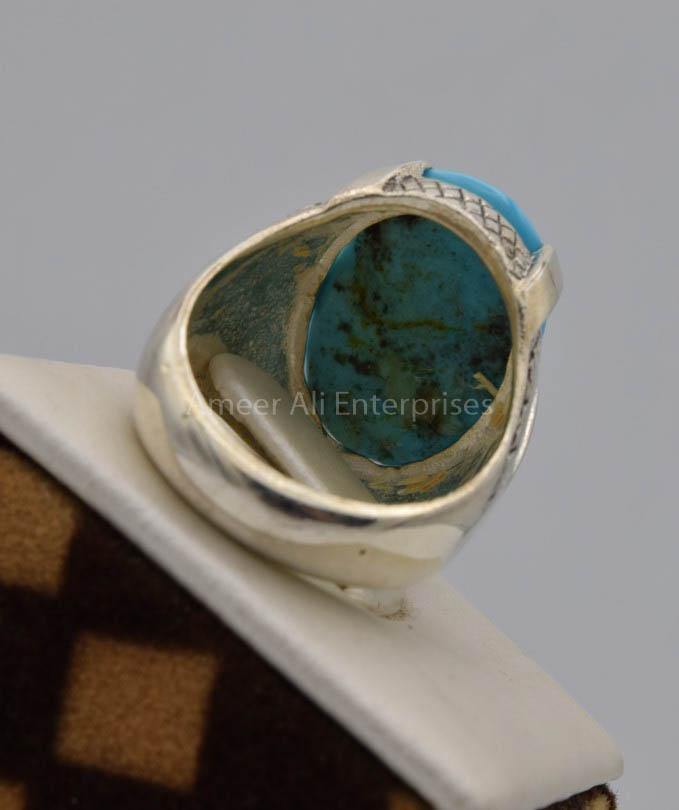 AAE 7566 Chandi Ring 925, Stone: Feroza (Turquoise) - AmeerAliEnterprises