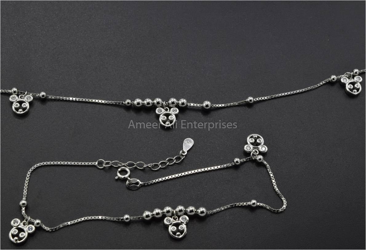 AAE 5925 Chandi Pazaib (Anklet) 925, Stone Zircon - AmeerAliEnterprises