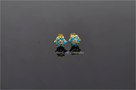 AAE 6921 Gold Ear Studs, Stone: Zircon & Feroza