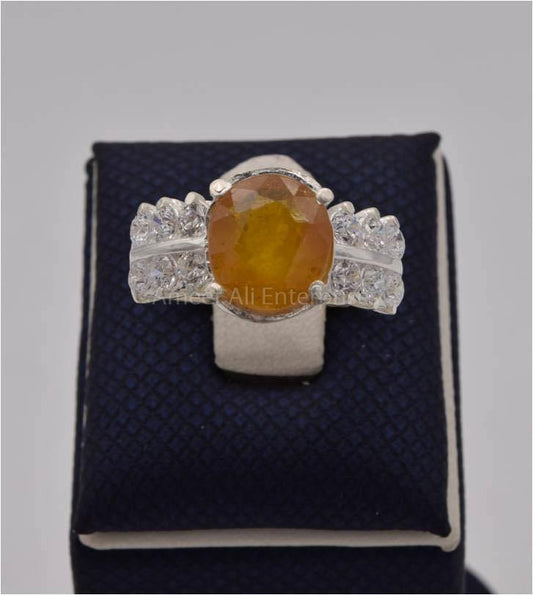 AAE 2468 Chandi Ring 925, Stone: Pukhraj (Yellow Sapphire) - AmeerAliEnterprises