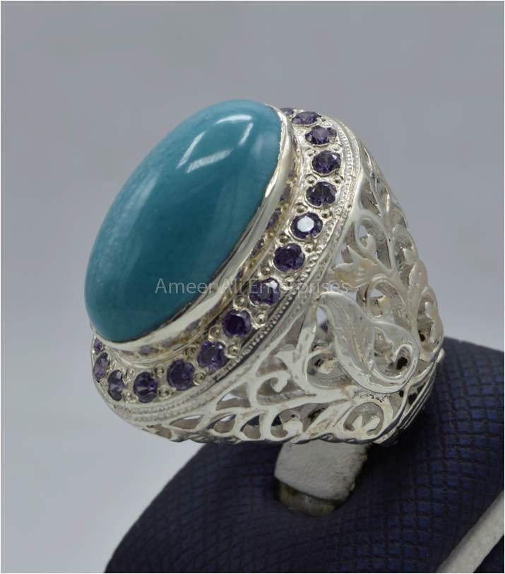 AAE 5851 Chandi Ring 925, Stone: Feroza - AmeerAliEnterprises