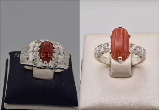 Silver Couple Rings: Pair 97,  Stone: Marjan - AmeerAliEnterprises