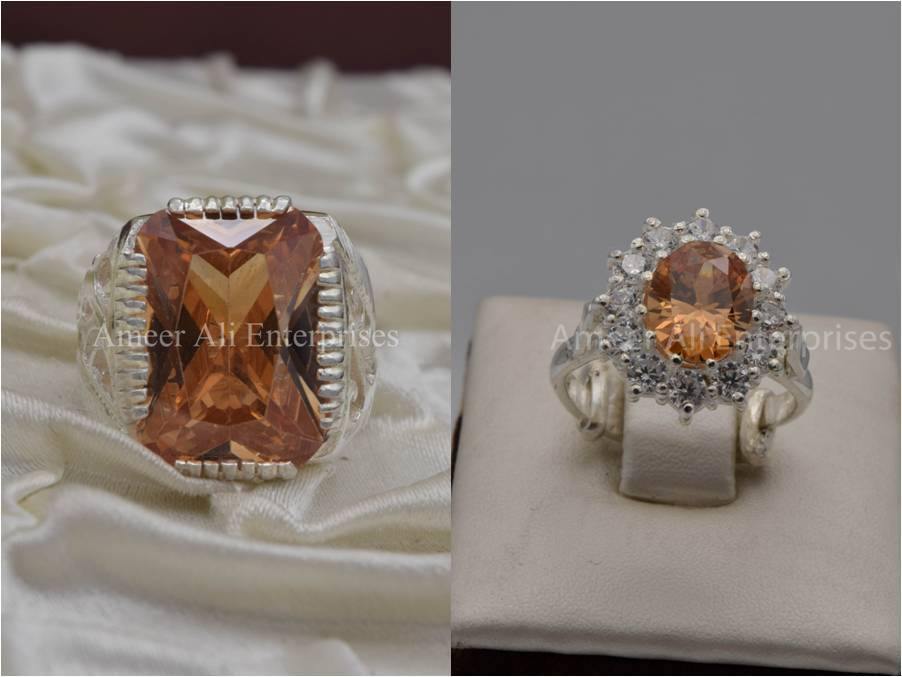 Silver Couple Rings: Pair 36,  Stone: Zircon - AmeerAliEnterprises