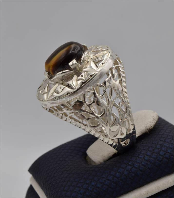 AAE 5567 Chandi Ring 925, Stone: Tiger's Eye - AmeerAliEnterprises