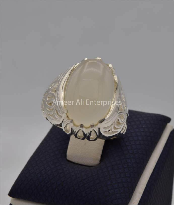 AAE 2222 Chandi Ring 925, Stone: Dur e Najaf - AmeerAliEnterprises