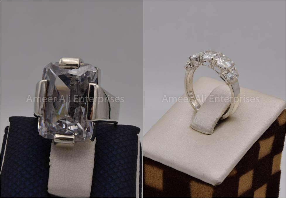 Silver Couple Rings: Pair 78,  Stone: Zircon - AmeerAliEnterprises