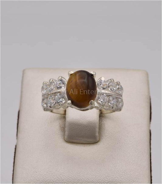 AAE 2496 Chandi Ring 925, Stone: Tiger's Eye - AmeerAliEnterprises