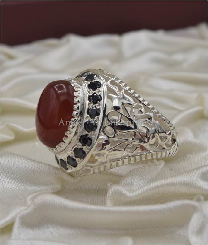 AAE 6678 Chandi Ring 925, Stone: Red Aqeeq