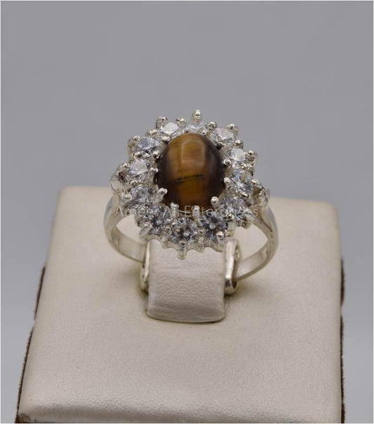 AAE 5568 Chandi Ring 925, Stone: Tiger's Eye - AmeerAliEnterprises