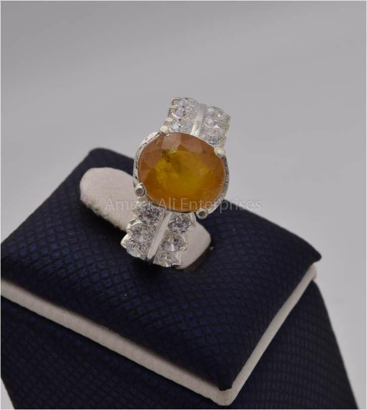 AAE 2468 Chandi Ring 925, Stone: Pukhraj (Yellow Sapphire) - AmeerAliEnterprises