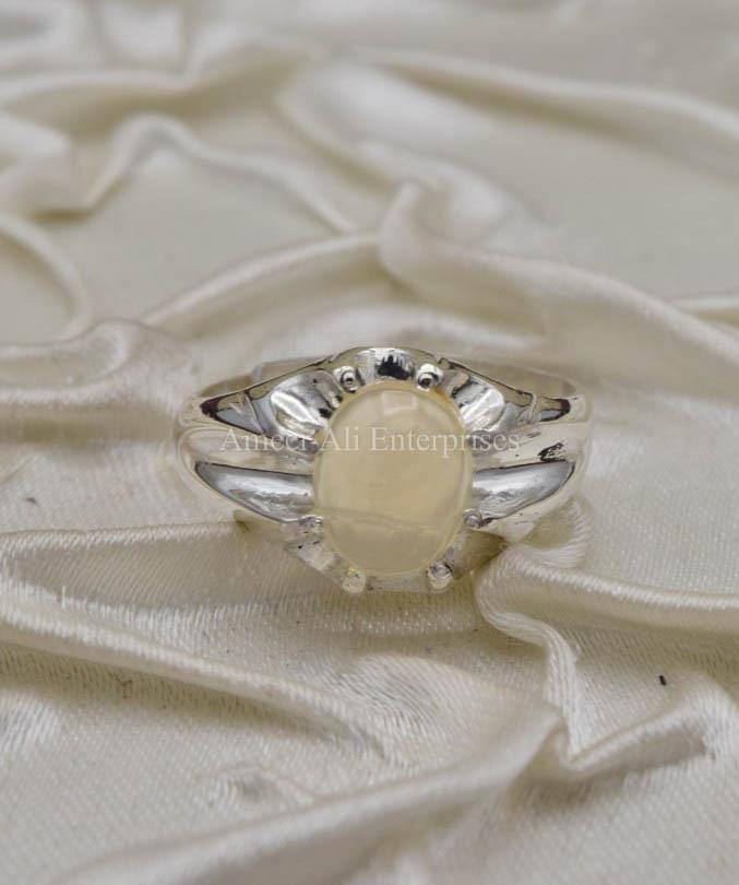 AAE 0326 Chandi Ring 925, Stone Opal (White) - AmeerAliEnterprises