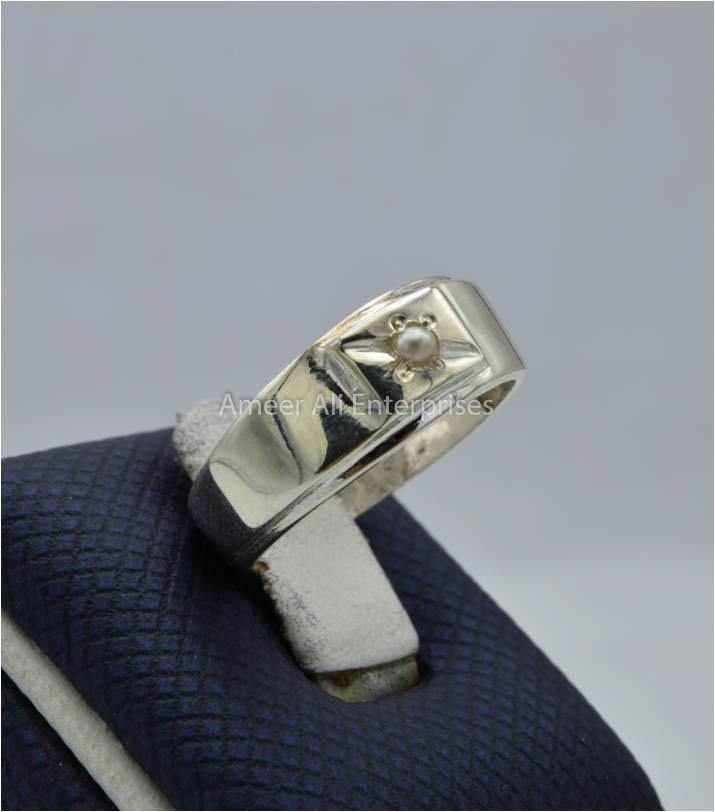 AAE 9810 Chandi Ring 925, Stone Pearl - AmeerAliEnterprises
